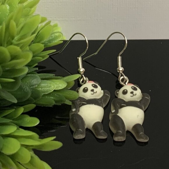 Panda Earring, Panda Bear Jewelry, Gift, Panda Jewelry, Silly Animal Earring - Picture 6 of 9